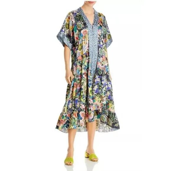 Johnny Was Dress Women XL Chelsea Gardens Floral Kimono Silk Boho Luxe MSRP $575 - Picture 1 of 17